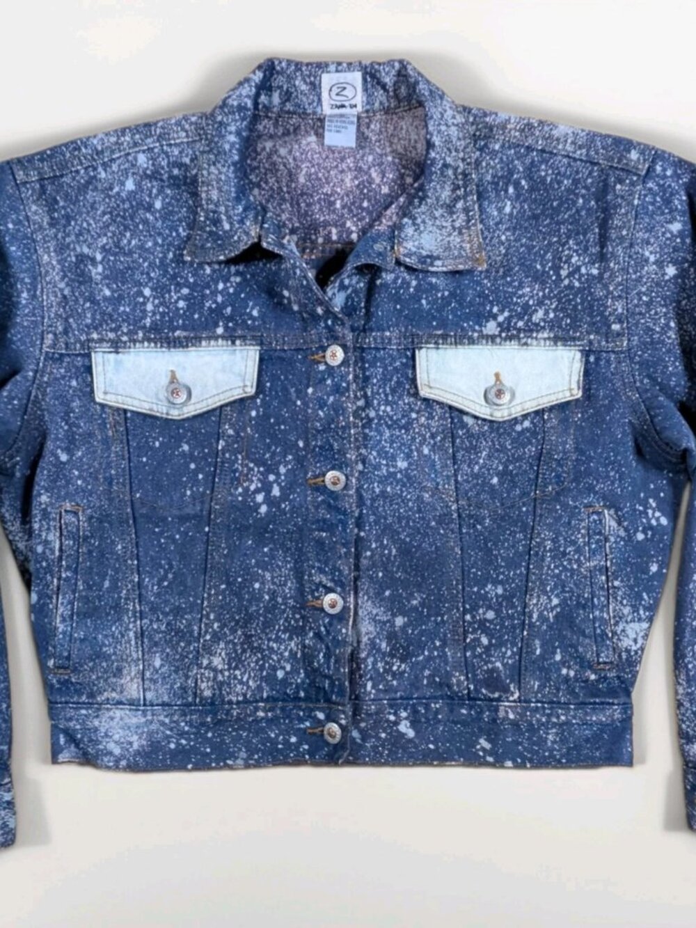 Zana Di Vintage 90s Denim Jacket Womens M Acid Splatter Wash Trucker Crop